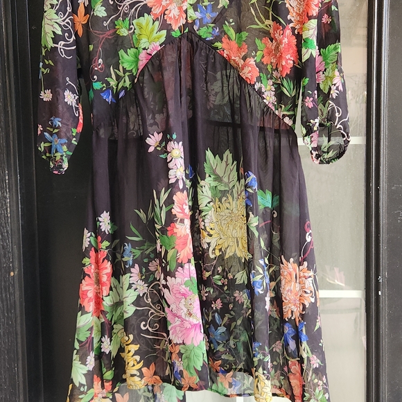 Johnny Was Black Metallic Notte Silk-Blend Babydoll Dress - Picture 2 of 3